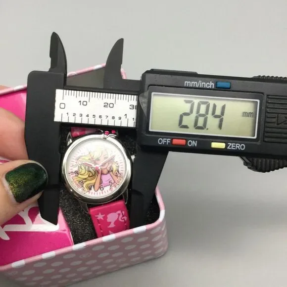 Barbie Watch Kids Girl Youth 28mm Pink Silver Tone With Metal Box New Battery - Picture 8 of 8